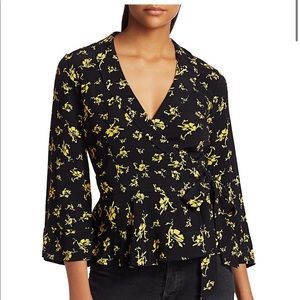 Ganni floral print crepe blouse